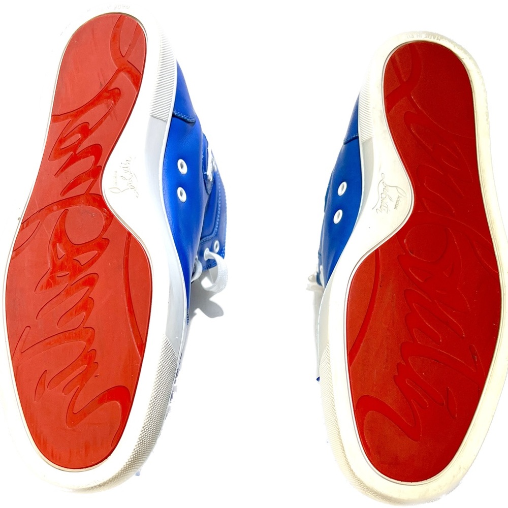 Men’s Christian Louboutin Louis Orlato Flat Blue Leather Spikes High Tops. SZ 44